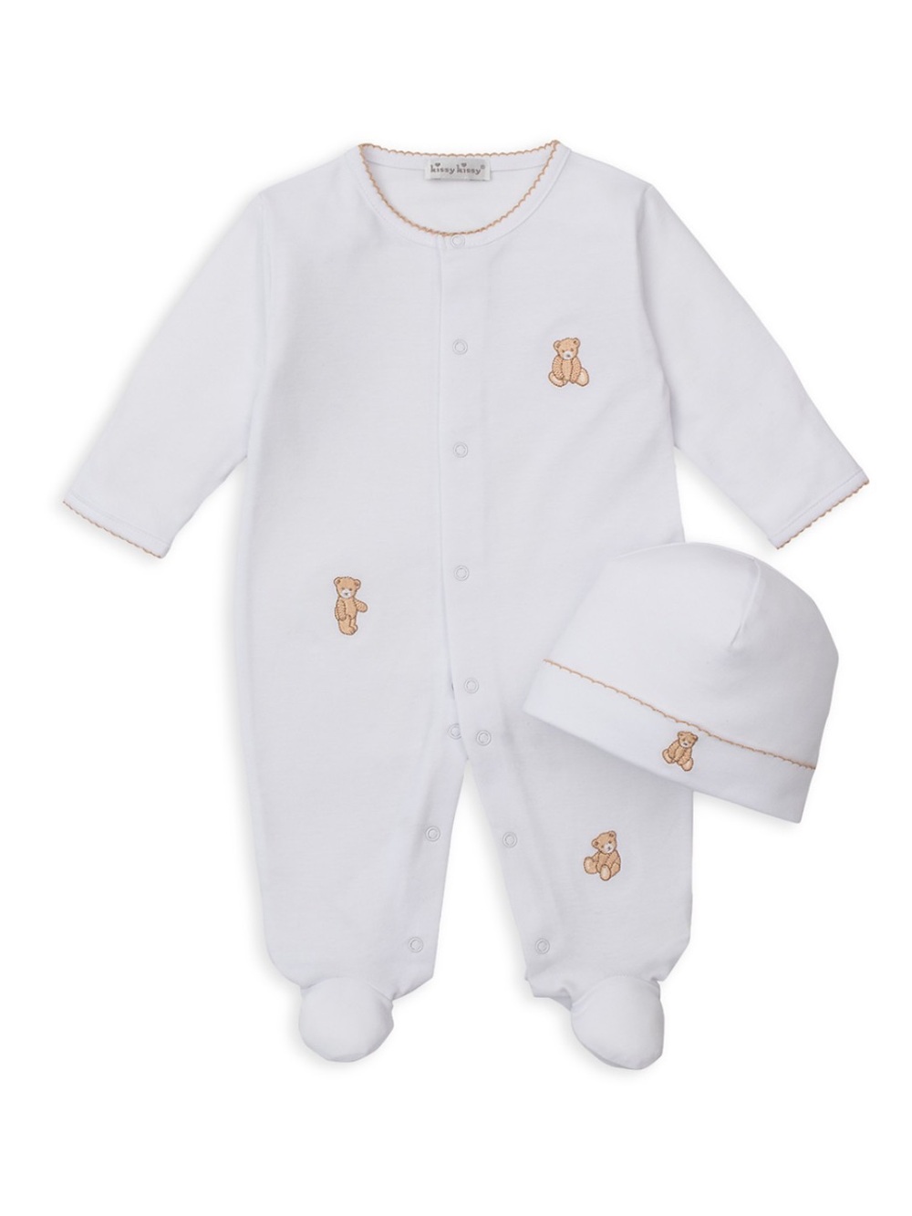 Kissy Kissy White Teddy Embroidered Footie & Hat Set
